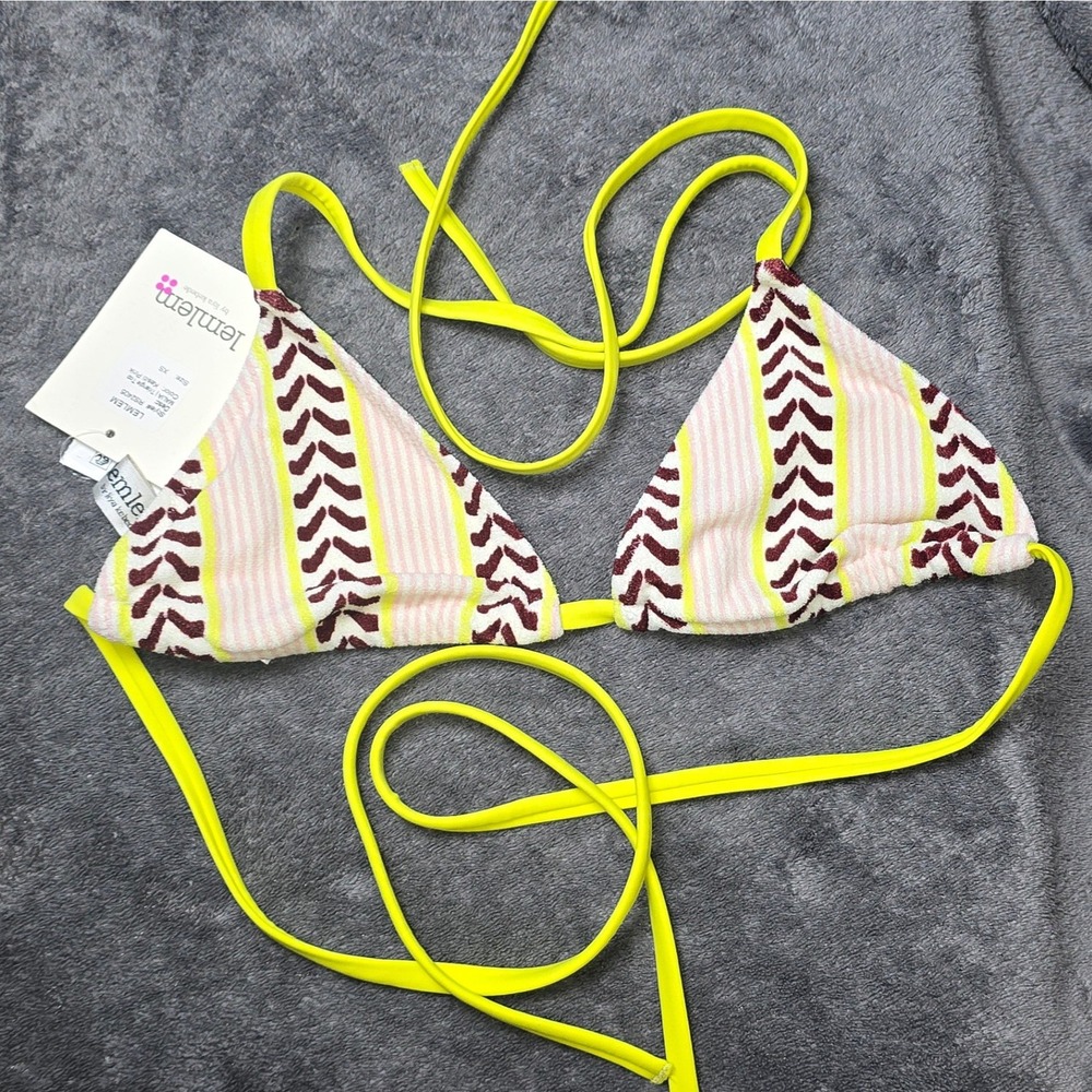 NWT Lemlem Malia Triangle Top Kesiti Pink Yellow Embroidered Bikini Women XS